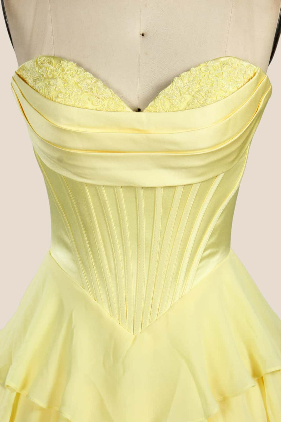Yellow Corset Chiffon Tiered Formal Gown
