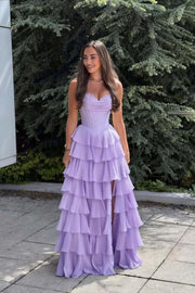 Yellow Corset Chiffon Tiered Formal Gown