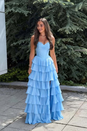 Yellow Corset Chiffon Tiered Formal Gown