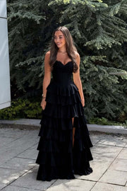 Yellow Corset Chiffon Tiered Formal Gown