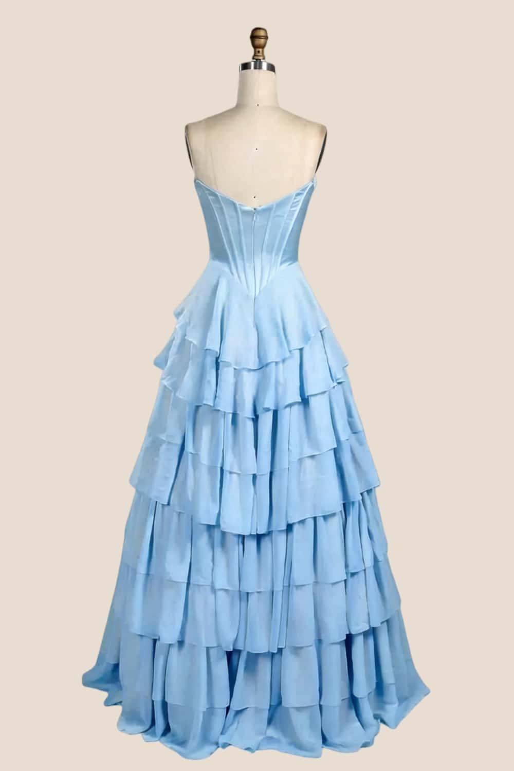 Light Blue Corset Chiffon Tiered Formal Gown