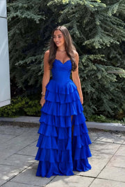 Yellow Corset Chiffon Tiered Formal Gown