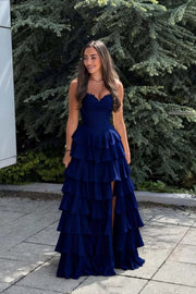 Yellow Corset Chiffon Tiered Formal Gown