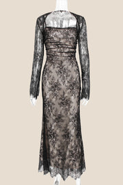Straps Black Lace Fitted Party Dress