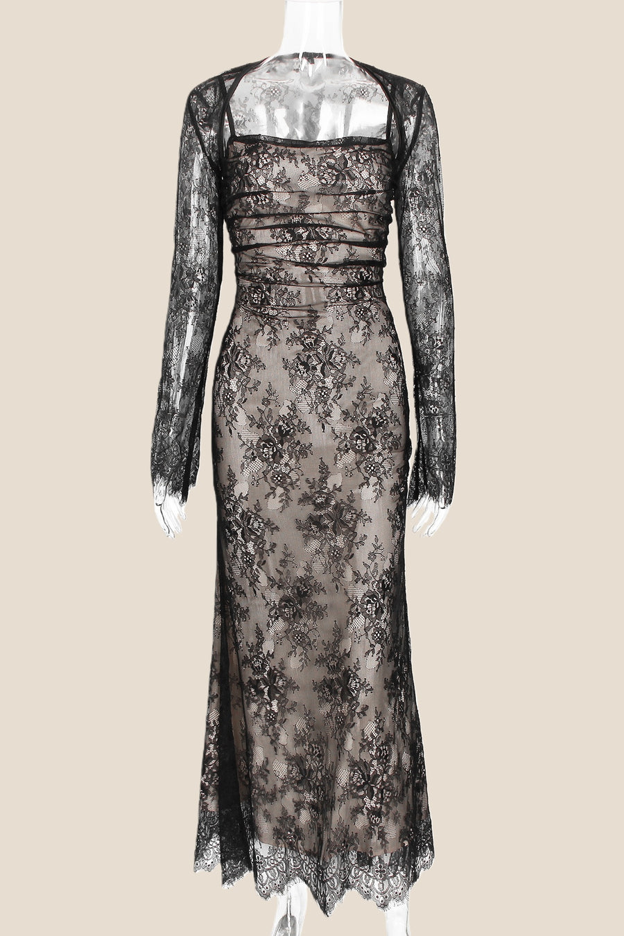 Straps Black Lace Fitted Party Dress