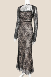 Straps Black Lace Fitted Party Dress