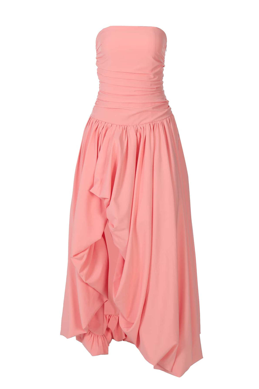 Strapless Peach Ruched Slit Party Dress