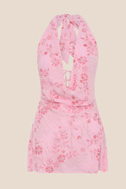 Pink Beaded Cowl Neck Short Dress