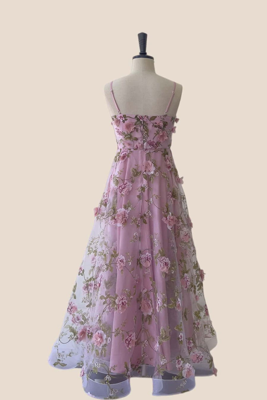 Blue 3D Floral A-line Long Dress