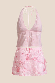 Two Piece Pink Beaded Short Dress