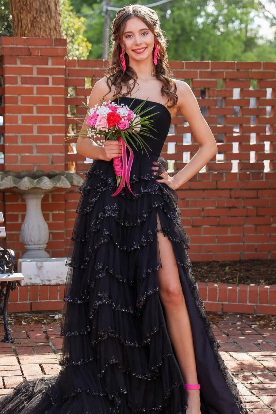 Light Blue Tulle Ruffle A-line Gown