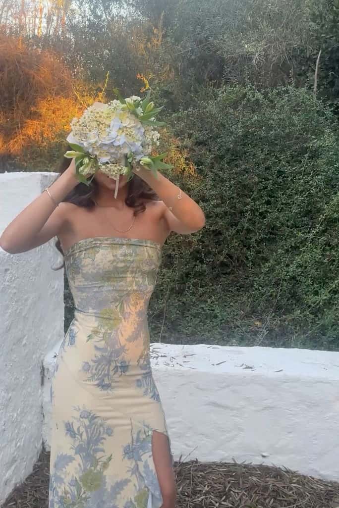 Strapless Floral Print Fitted Maxi Dress