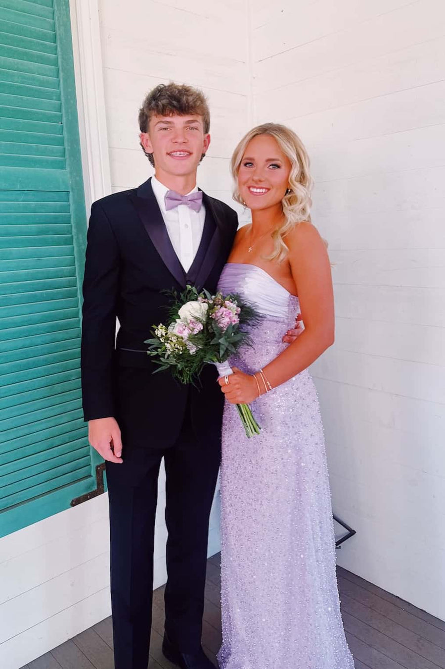 Purple Strapless Sequin Fitted Long Dress