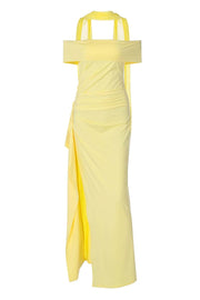 Off the Shoulder Yellow Slit Dress