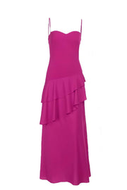 Straps Red Chiffon Tiered Maxi Dress