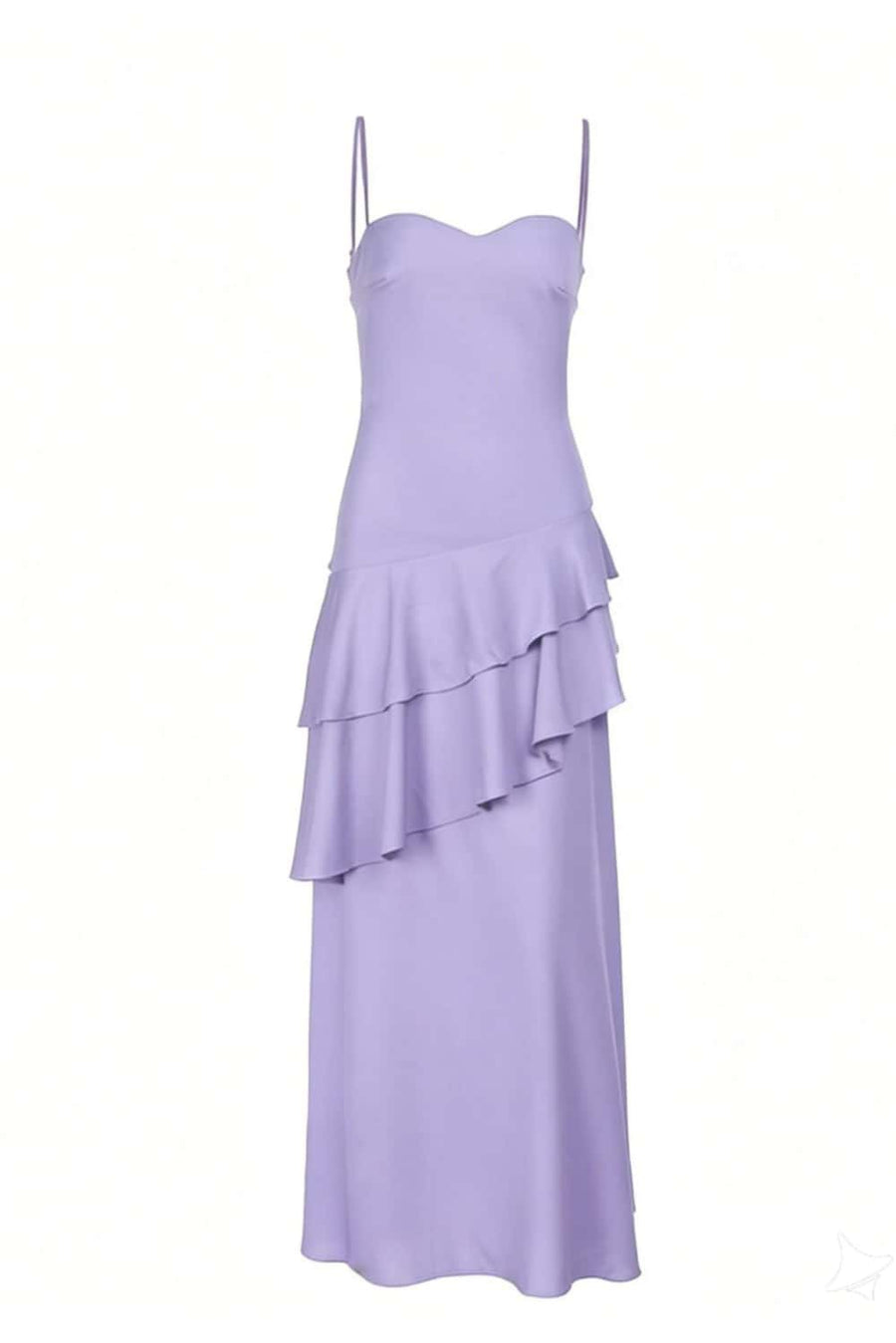 Straps Navy Blue Chiffon Tiered Maxi Dress