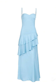 Straps Navy Blue Chiffon Tiered Maxi Dress