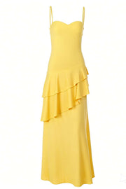 Straps Navy Blue Chiffon Tiered Maxi Dress