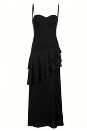 Straps Navy Blue Chiffon Tiered Maxi Dress