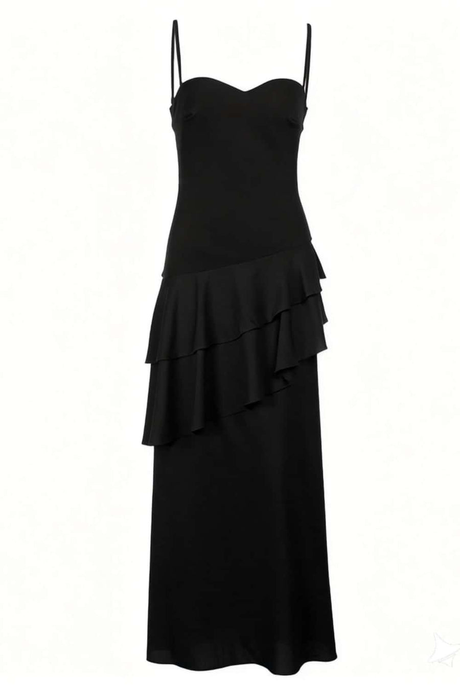 Straps Navy Blue Chiffon Tiered Maxi Dress