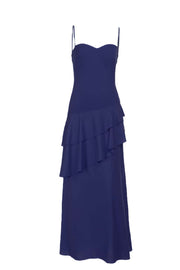 Straps Red Chiffon Tiered Maxi Dress