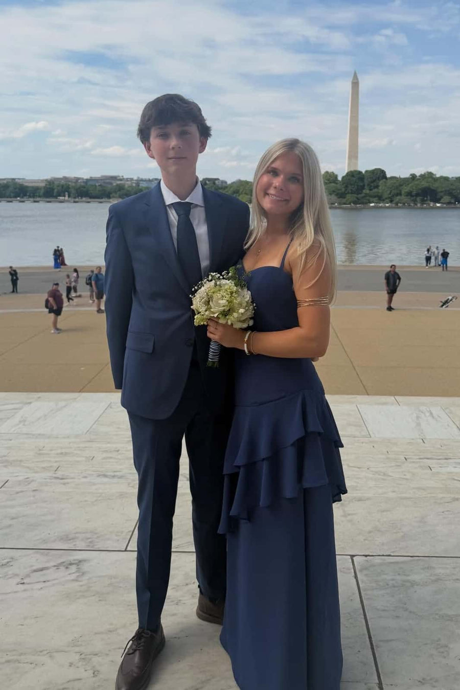 Straps Navy Blue Chiffon Tiered Maxi Dress