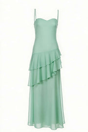 Straps Mint Green Chiffon Tiered Maxi Dress
