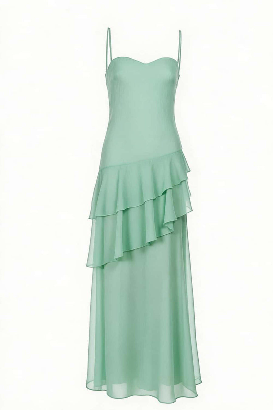 Straps Mint Green Chiffon Tiered Maxi Dress