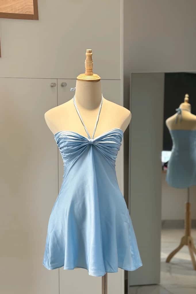 Pink Halter Ruched Short Dress