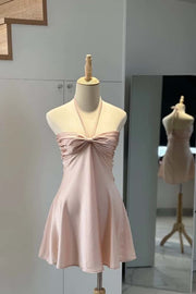 Pink Halter Ruched Short Dress