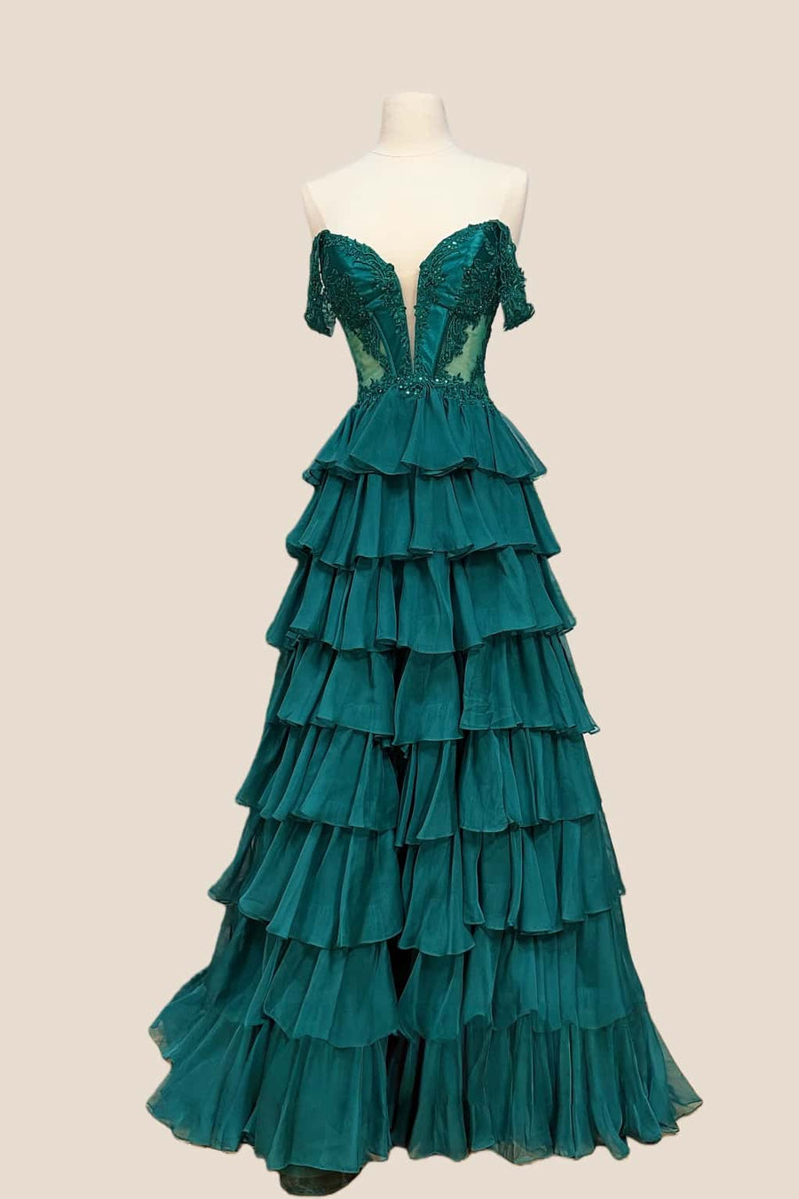 Turquoise Off the Shoulder Ruffle Long Dress