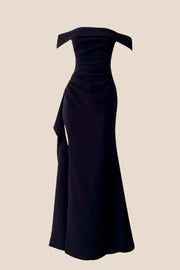 Black Off the Shoulder Frill Long Party Dress