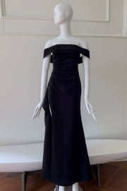 Black Off the Shoulder Frill Long Party Dress