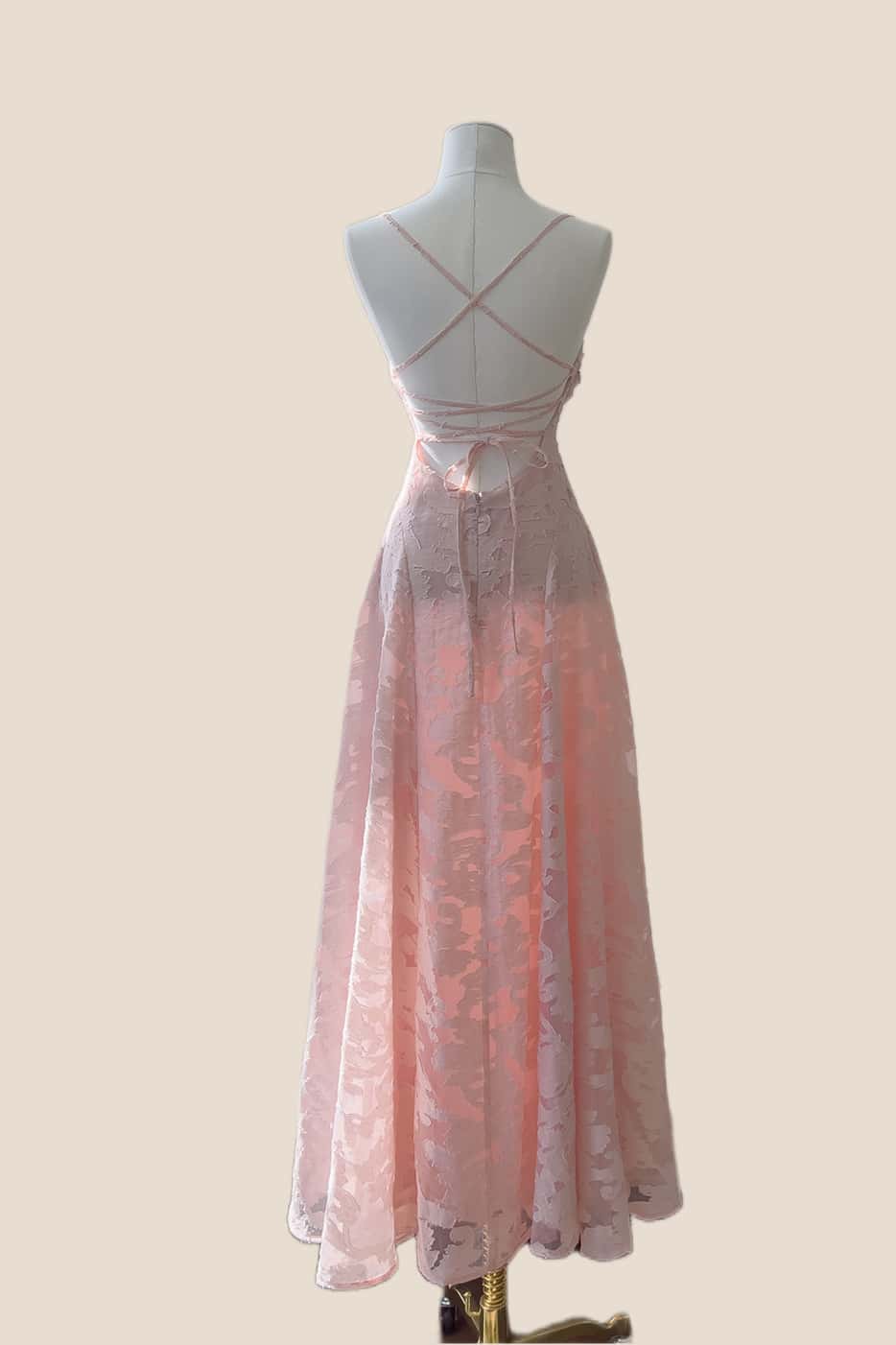 Pink Lace Cowl Neck A-line Long Dress