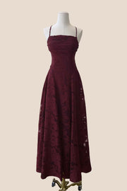 White Lace Cowl Neck A-line Long Dress