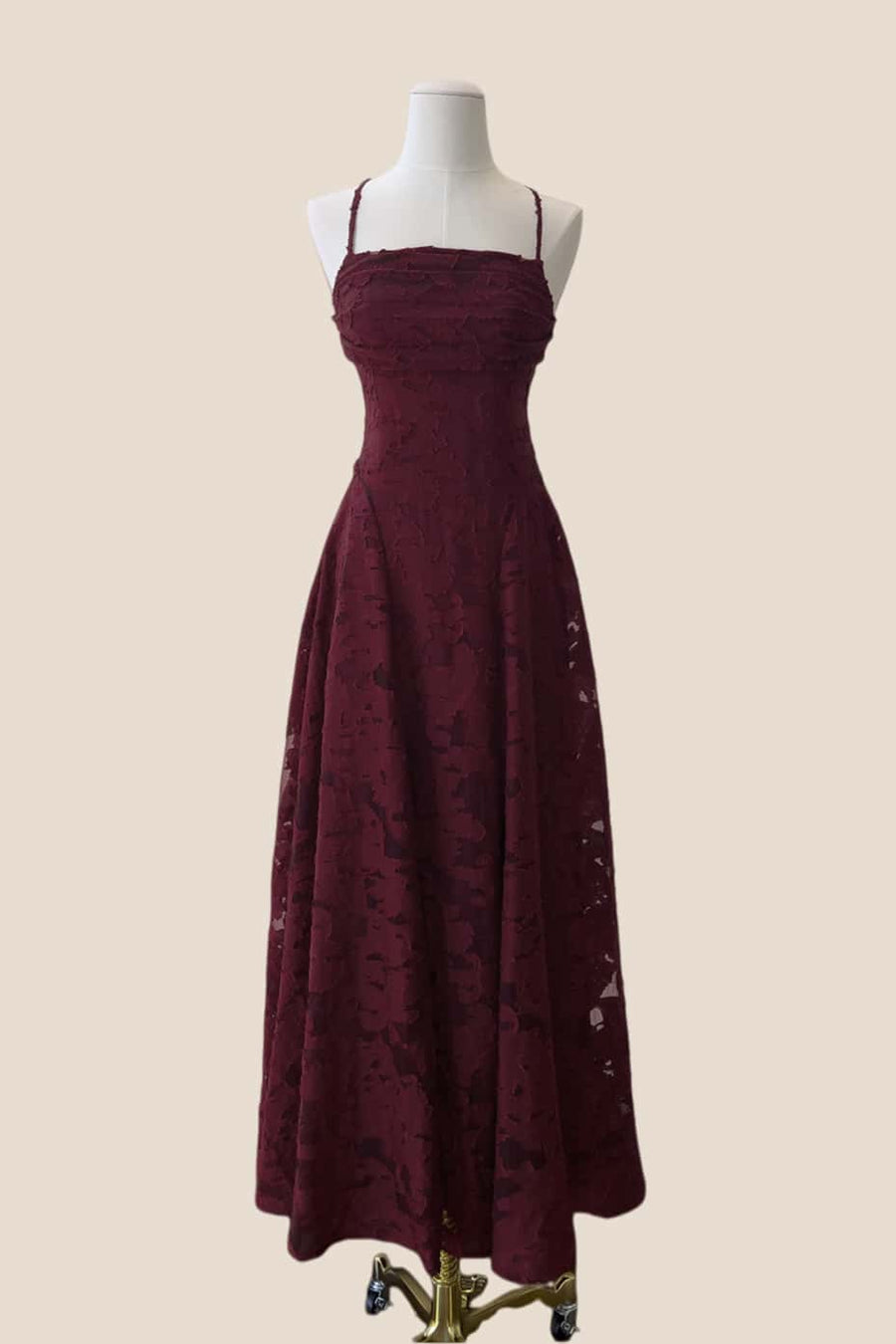 White Lace Cowl Neck A-line Long Dress