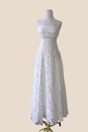 White Lace Cowl Neck A-line Long Dress