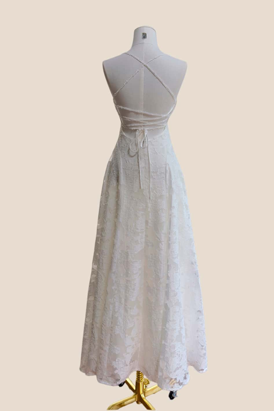 White Lace Cowl Neck A-line Long Dress