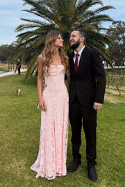 White Lace Cowl Neck A-line Long Dress