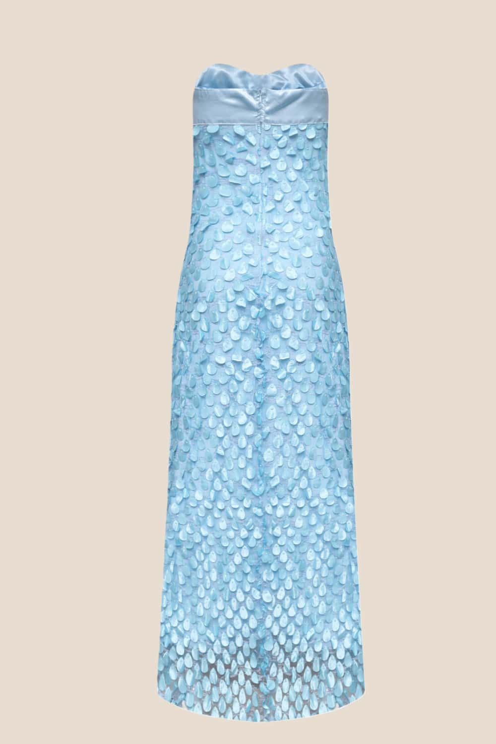 Blue Strapless Teardrop Lace Applique Long Dress