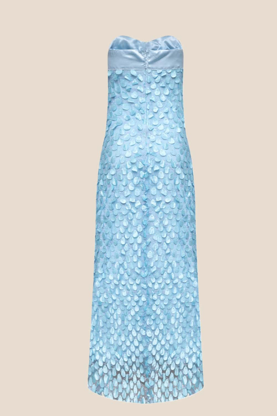 Blue Strapless Teardrop Lace Applique Long Dress