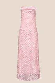 Blue Strapless Teardrop Lace Applique Long Dress