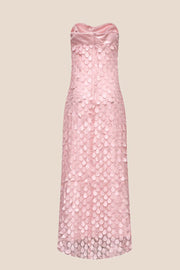 Blue Strapless Teardrop Lace Applique Long Dress