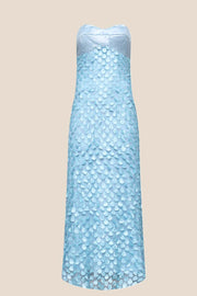 Blue Strapless Teardrop Lace Applique Long Dress