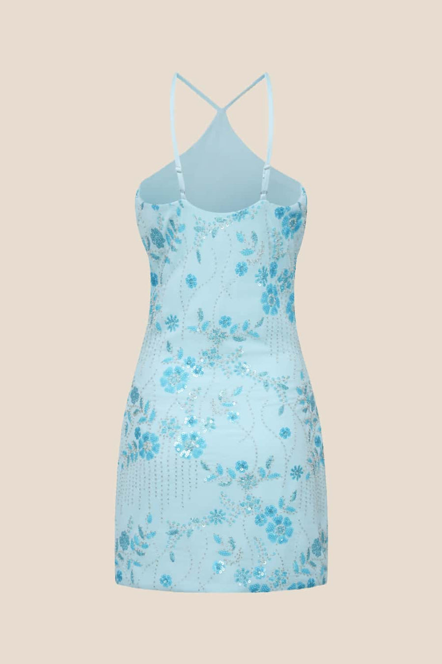 Blue Halter Beaded Fitted Short Dress Ohmollydress Blue Halter Beaded Fitted Short Dress Ohmollydress
