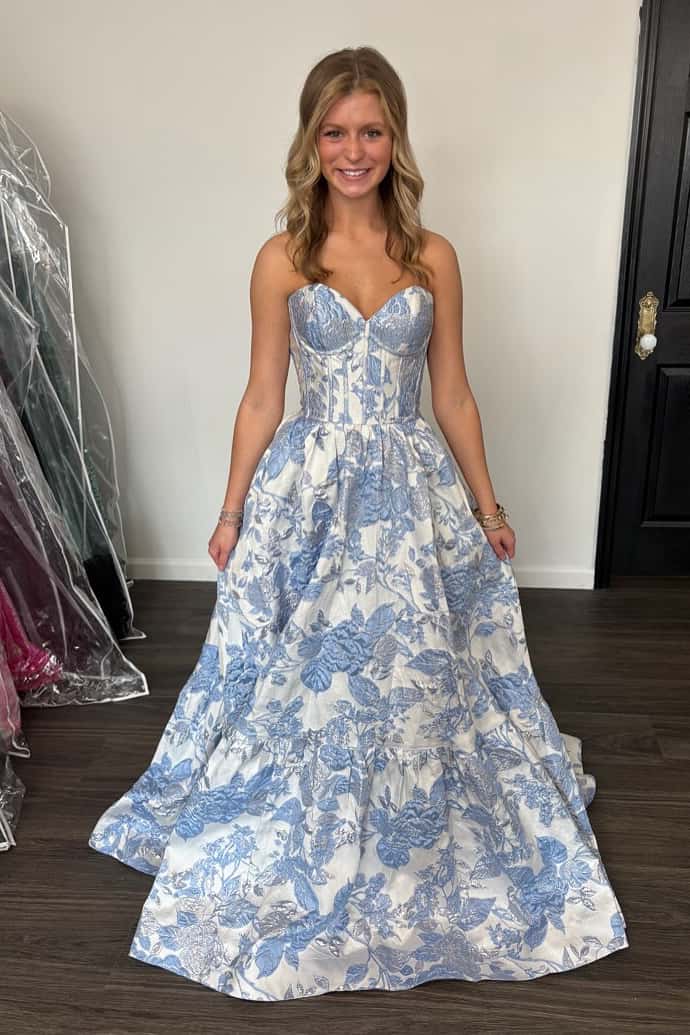 Purple Floral Jacquard Sweetheart A-line Dress