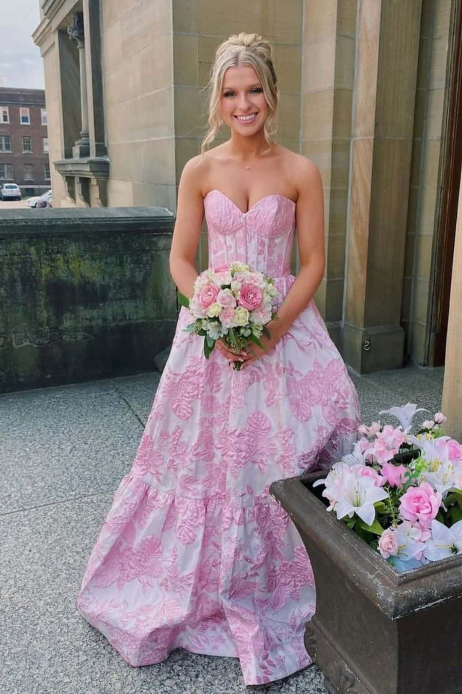 Purple Floral Jacquard Sweetheart A-line Dress