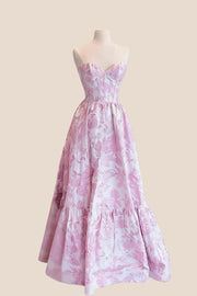 Pink Floral Jacquard Sweetheart A-line Dress