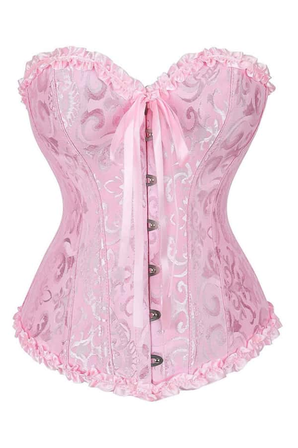 Pink Jacquard Ruffle Bustier Corset