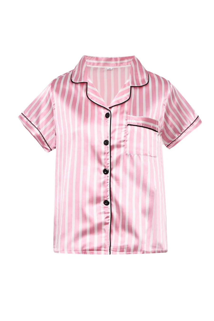 Pink Striped Pajama Set with Black Buttons